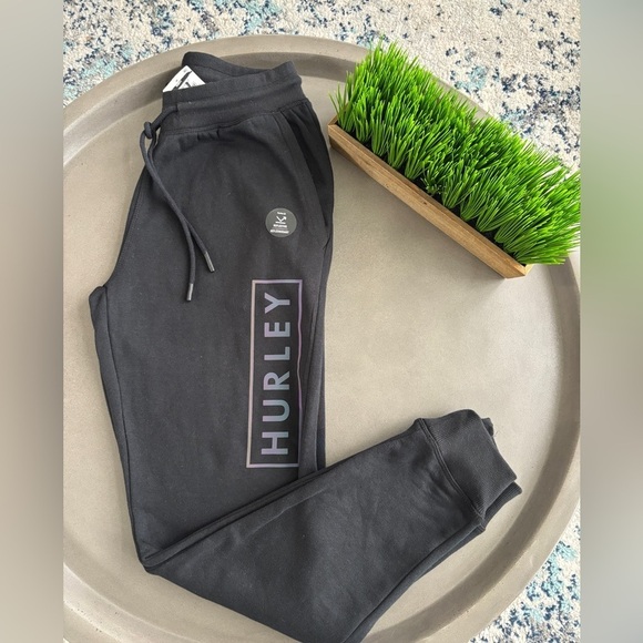 HURLEY - NEW! RELAXED FIT Boxed Logo Black Jogger Sweatpants Size Small - Picture 5 of 9